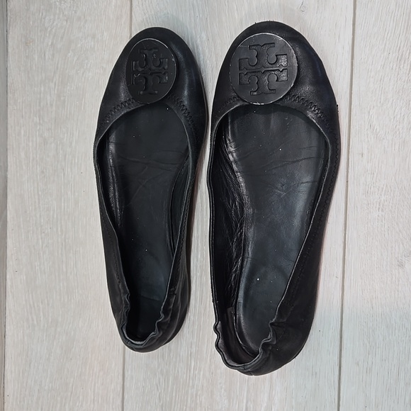 Tory Burch Women Minnie Logo Black Leather Ballet Flats Shoes Sz 7 - Picture 3 of 15